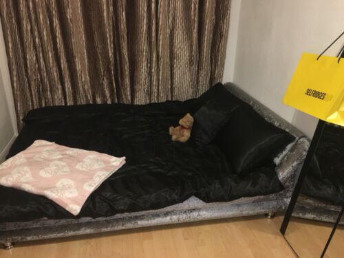 silver grey italian double bed & mattress - Picture 2 of 2