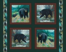 4 Black Bear Pillow Panels Fabric 100 Cotton Wildlife
