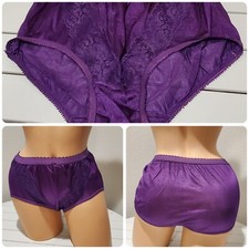 Shiny Double Nylon LACE Silky Granny Panty Wide Gusset 7/L Bright PURPLE