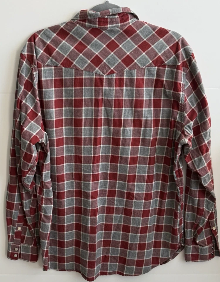 Camisa a Cuadros Lucky Brand Santa Fe Western Roja Gris Para Hombre Talla Grande Perla Broches a Presión Foto 4 de 4