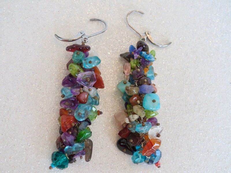 TUTTI FRUITTI Multicolor Glass Bead, Crystals & Natural Gemstone DANGLE EARRINGS