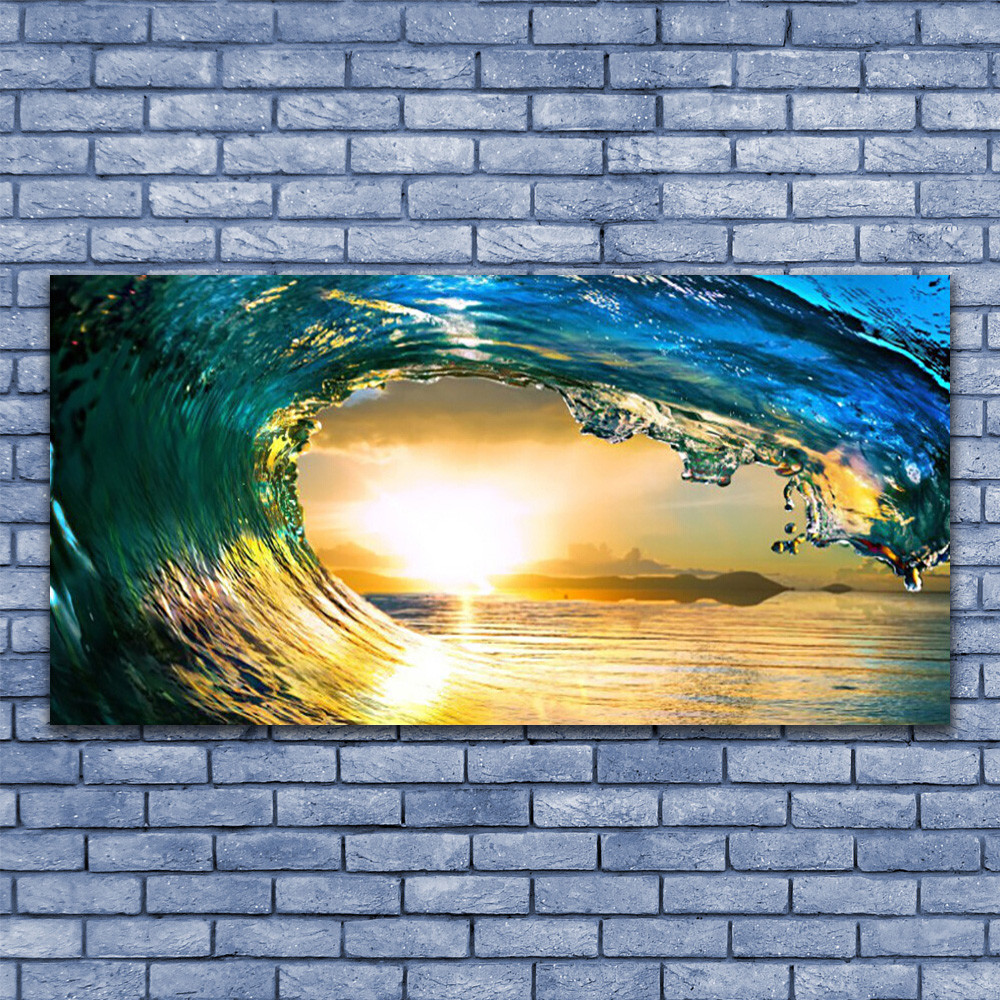 Vague de mer et coucher de soleil tableau plexiglas ambiance zen