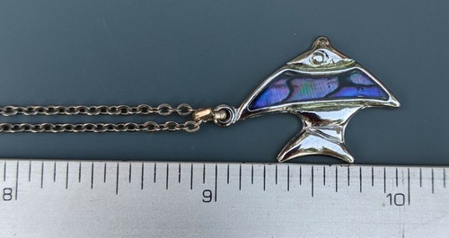 VTG Angel Fish Silver Tone Abalone Shell 7" Bracelet + Pendant 18" Necklace Set - Picture 6 of 6