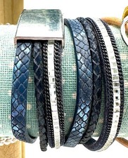 Tan Suede Leather W Silver Design Rhinestone Magnetic WRAP Bracelet FREE SHIP