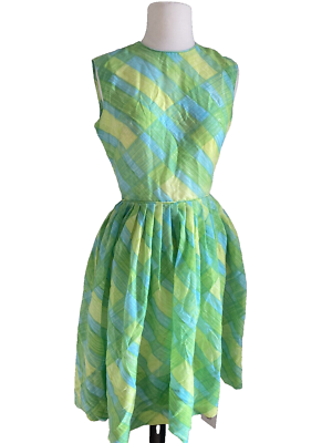 Vintage 1950s 60s Gay Gibson fit & flare Sheer lemon lime plaid Dress xs-s  | eBay