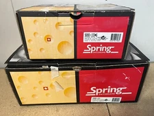 RARE B. Salzmann Fondue Pot Cheese Pattern W/ 6 Plates Spring Switzerland