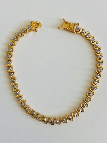 FAS sterling silver 14k gold vermeil tennis bracelet 7.25”