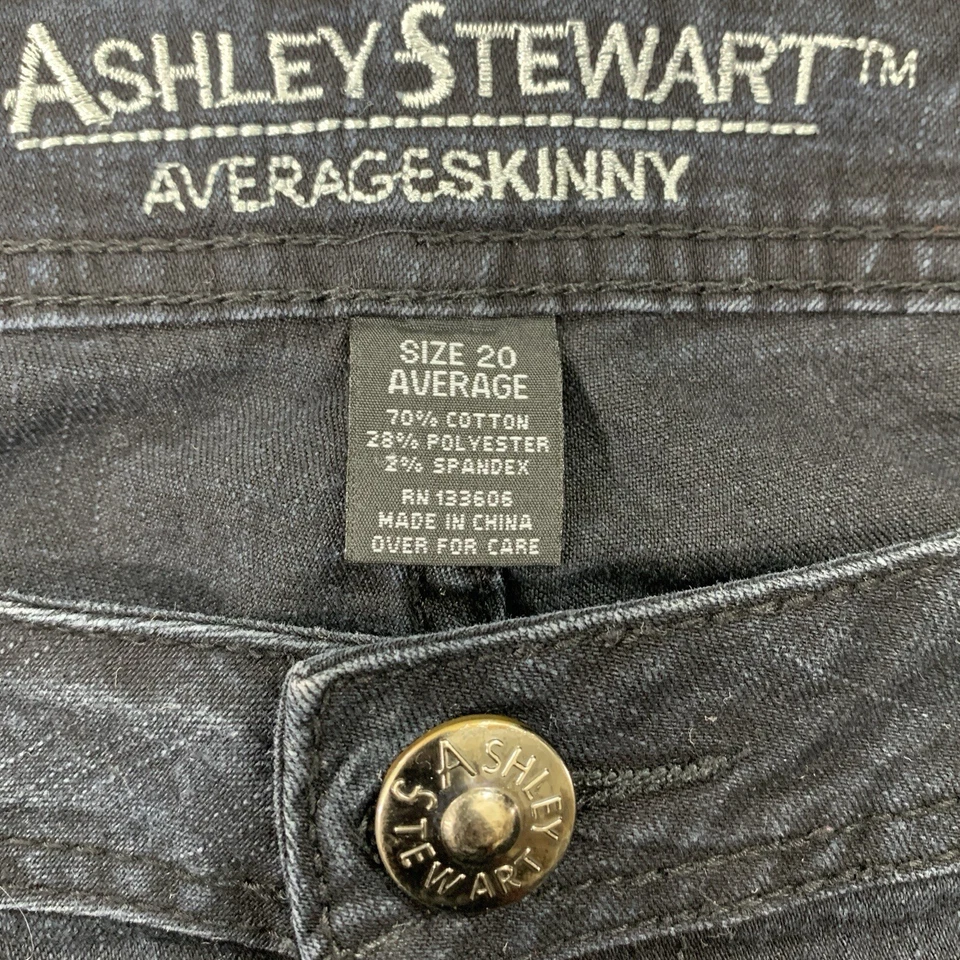 Pantalones de mezclilla Ashley Stewart para mujer 20 W (42x32) negros promedio ajustados elásticos lavado oscuro Foto 4 de 4