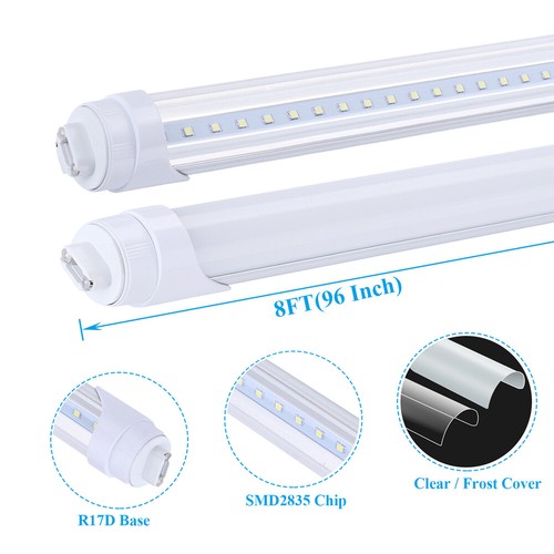 T8 8FT R17D HO Base Led Tube Light Bulbs 90W 65W 45W 8 Foot Led Shop Light 6000K - Picture 2 of 15