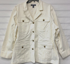 Chaps Women's White Jean Jacket Pocket Gold Buttons Size 1X