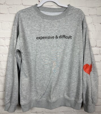 EXPENSIVE AND DIFFICULT gray long sleeve crewneck sweatshirt, sz L, GUC