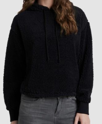 $93 Women's Black Teddy Long Sleeve Fleece Crop Hoodie