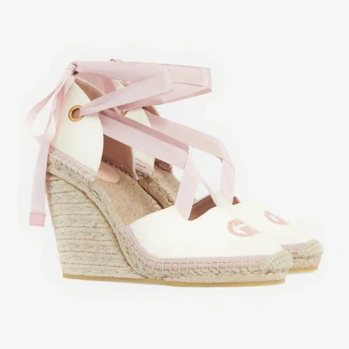 Chaussures compensées Gucci rose imbriquée Judit rose ruban neuves dans leur boîte