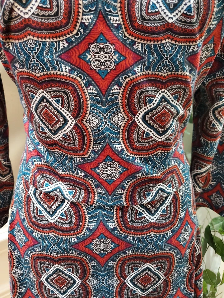 Bebop Maroon Twist Keyhole Polyester Boho Long Sleeve Knee Length Dress Size XL - Image 3 of 4