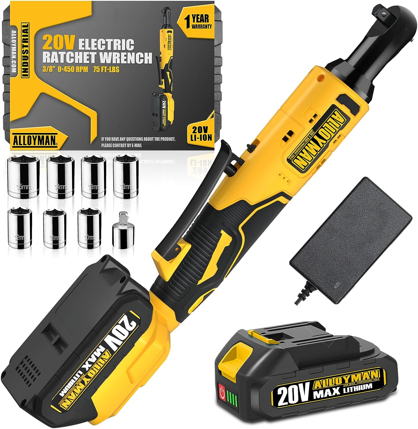 Cordless Electric Ratchet Wrench, 450 RPM 3/8 Inch Power Ratchet Wrench Kit 20V 
