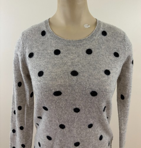 CYNTHIA ROWLEY 100% 2-PLY CASHMERE Womens XS Gray Polka Dot Long Sleeve Sweater - Picture 2 of 6