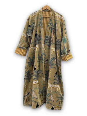 Indian Beige Bridal Kimono Robes Kimono Bridal Shower Dress Tiger Velvet  Kimonos