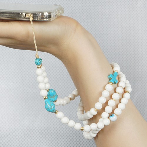 Turquoise Mobile Phone Chain Beaded Pearls Wrist Strap Crystal Lanyard - 第 8/12 張圖片