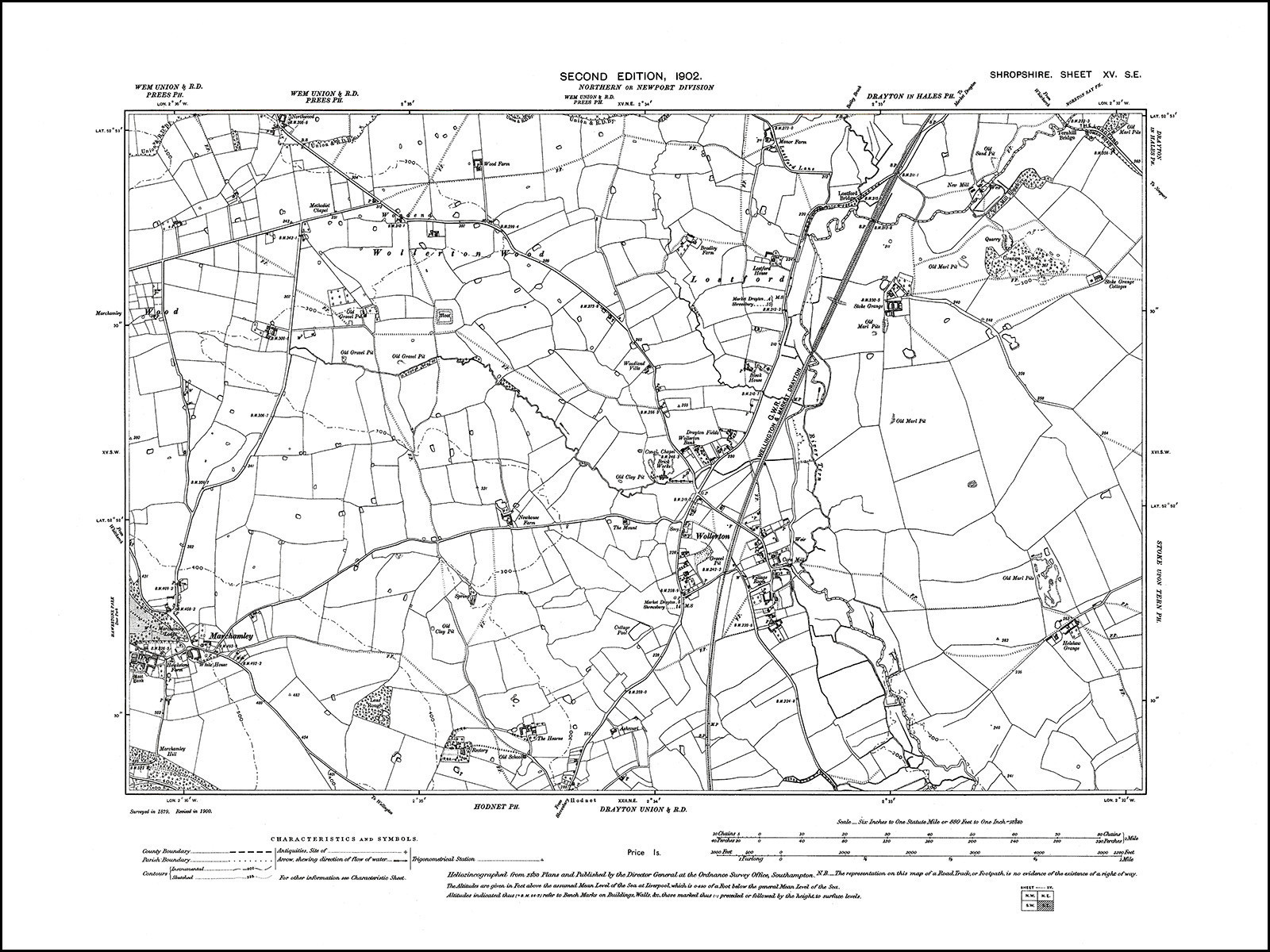 Wollerton, Lostford, Marchamley, old map Shropshire 1929 15SE repro eBay