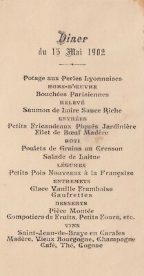 FRANKREICH, Speisekarte 1902, Diner