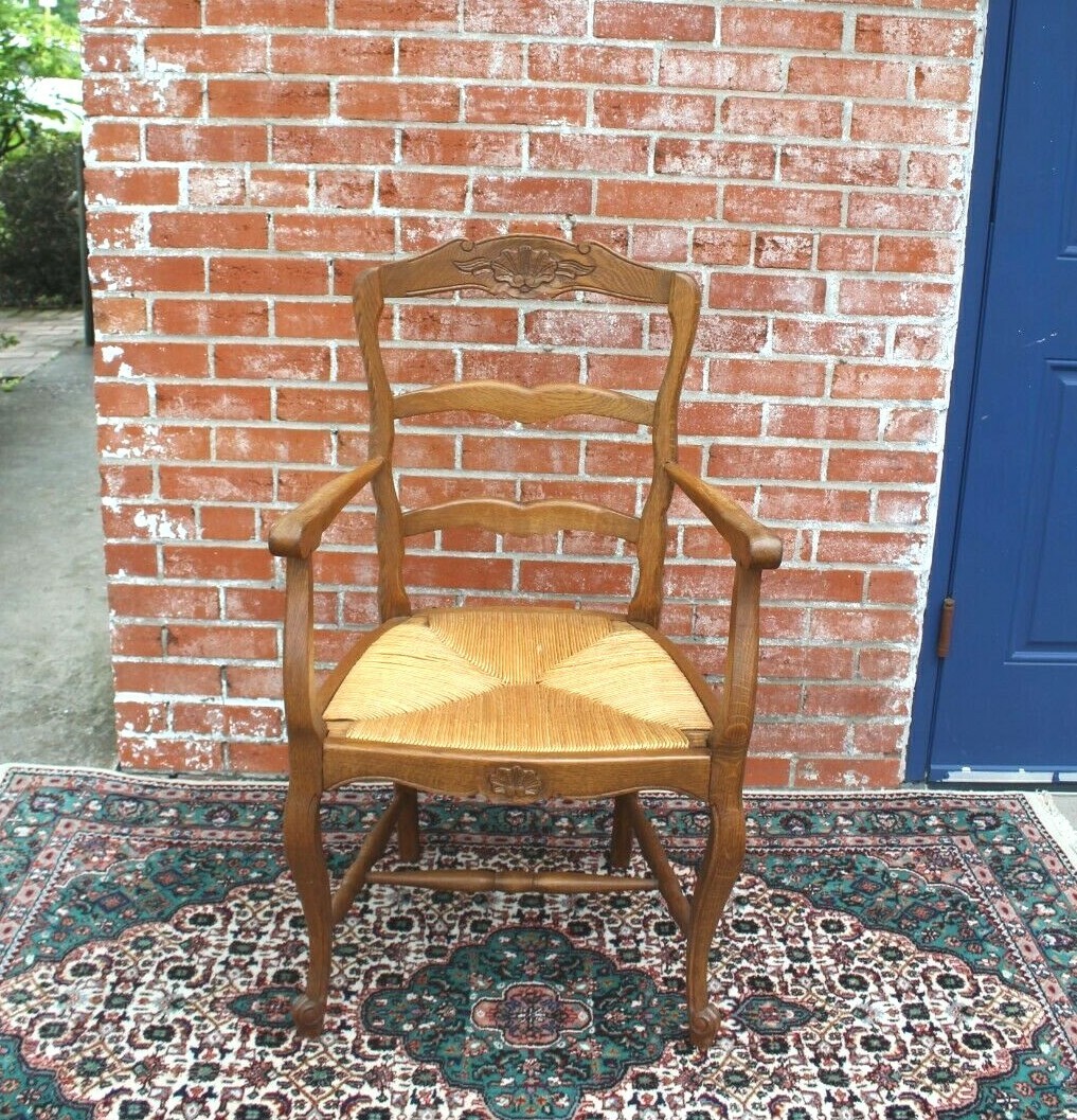French Antique Louis XV Oak Armchair | Rush Seat Ladder Back