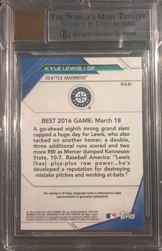 2016 Bowman’s Best KYLE LEWIS Rookie AUTO Orange Refractor #d 48/50 Beckett 9 - Picture 2 of 2