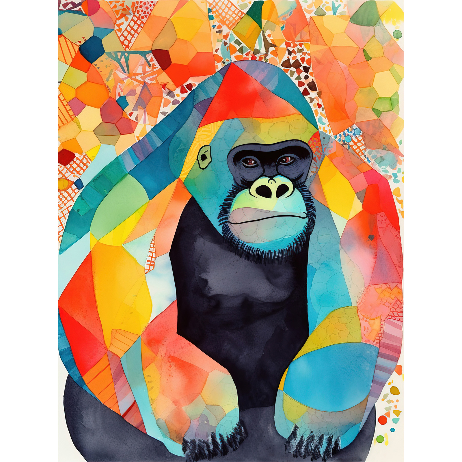 Colourful Gorilla Modern Folk Art Watercolour Huge Wall Art Poster Print Giant
