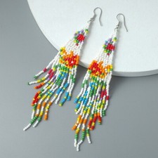 Flowers Seeds Beaded Earrings BOHO Fringe Tassel Bohemian Dangle Drop Handmade