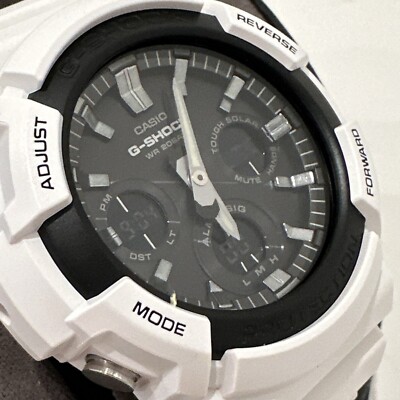 Casio G-Shock Men's Solar Ana-Digi Black Dial White Resin 53mm Watch GAS100B-7A