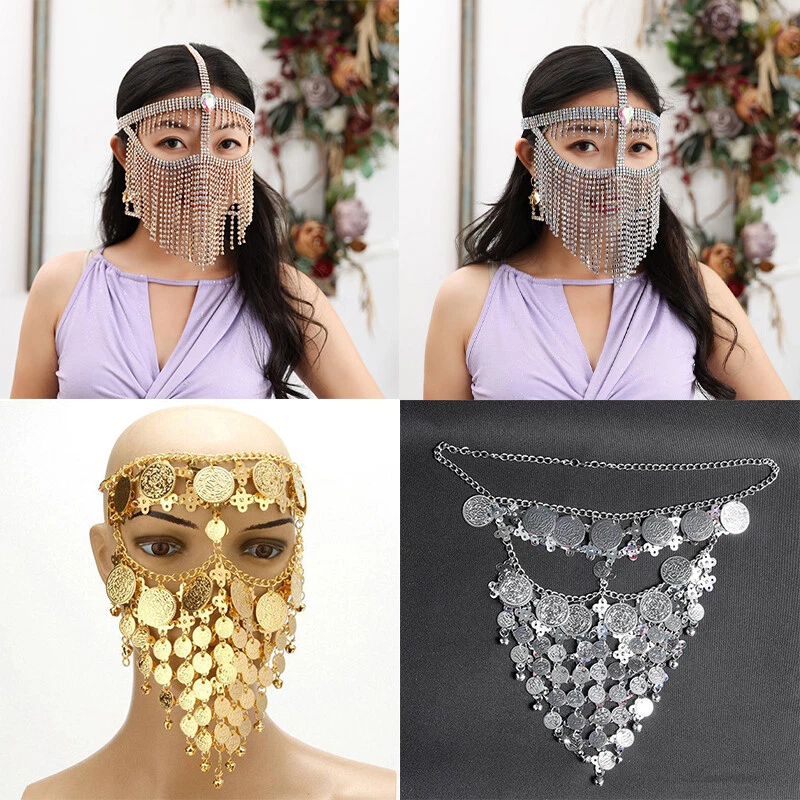 Arabic Indian Coin Egypt Headwear Belly Dance Turkish Chain Face Mask Metal Veil - Изображение 2 из 4