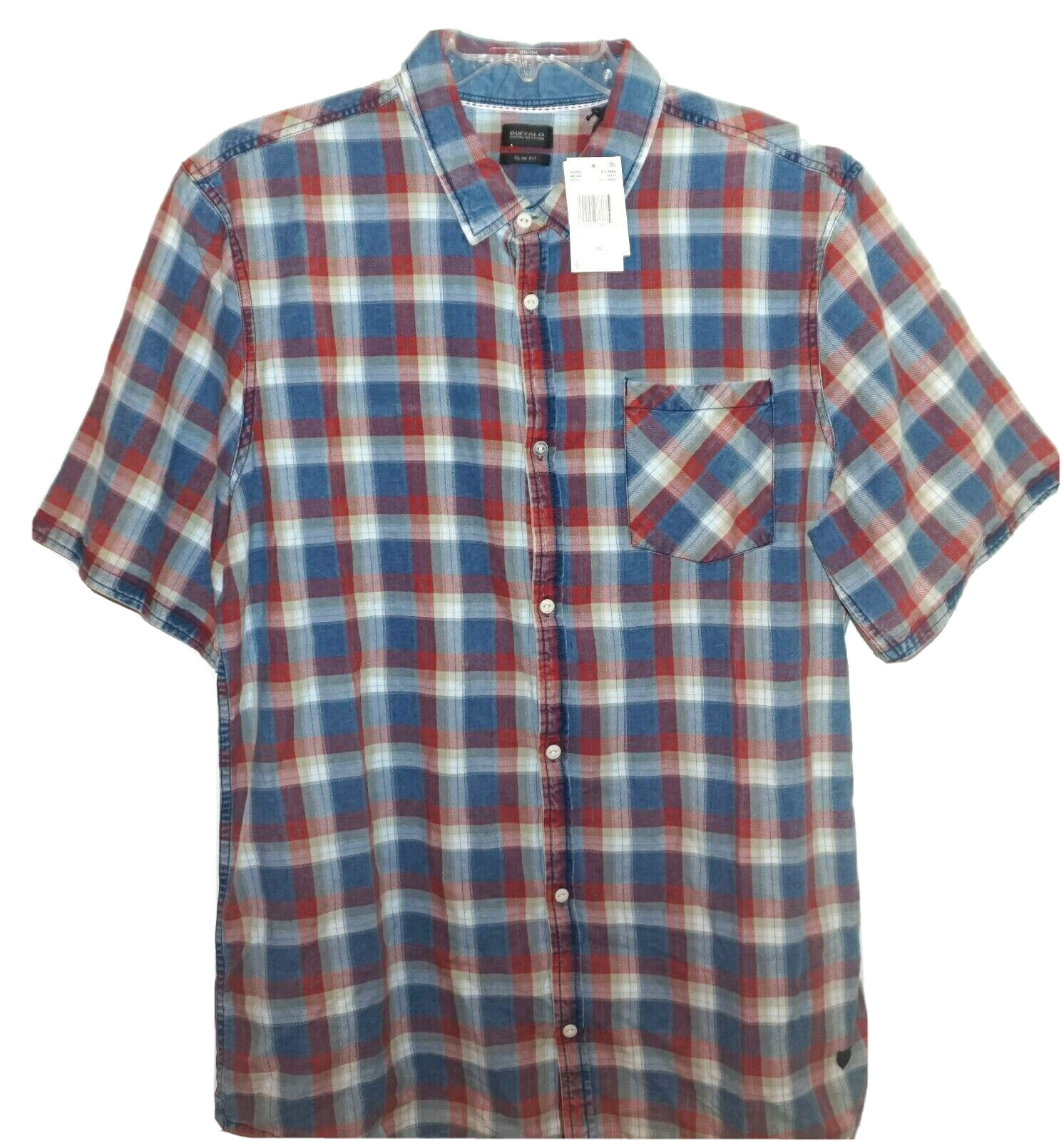 Мужская рубашка Buffalo David Bitton, приталенная клетчатая рубашка с коротким рукавом, Мульти, XL