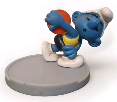 PEYO SCHLEICH 1979 VINTAGE DISKUSSCHLUMPF, GELBER PUNKT,, W GERMANY. GRATIS VERSAND RETRO