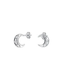 Sterling Silver Classic Crescent Moon Stud High Polished Earrings .925 New