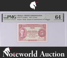 Malaya British Administration 5 Cents 1941 P 7a UNC PMG 64