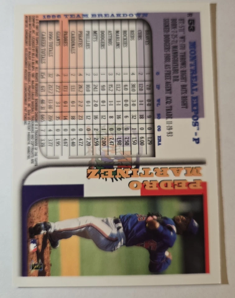 Bowman Chrome 1997 - Pedro Martínez #53 refractor internacional Foto 2 de 2