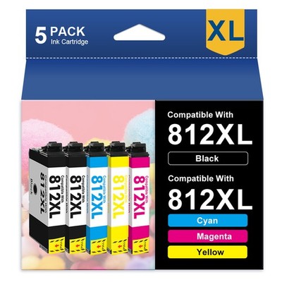 5PK 812XL Ink Cartridges For Epson 812 WorkForce WF-7840 WF-7820 WF-7310 printer