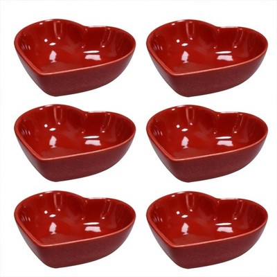 6 pcs Red Heart Shaped Porcelain Soy Sauce Dish Ceramic Dip Dipping Bowls Dinner