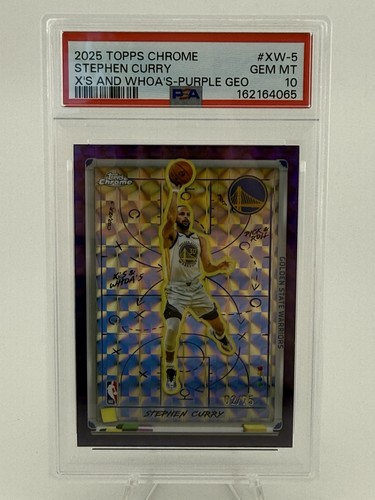 Stephen Curry 2025-26 Topps Chrome X's and Whoa's! Purple Geometric #/75 PSA 10