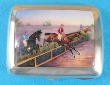Victorian Sterling Silver Enamel Cigarette Case Horse Racing George Unite 1898