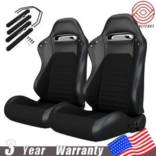 Pair Reclinable Racing Seats For Acura Carbon Look W Dual-slider Bucket Seats