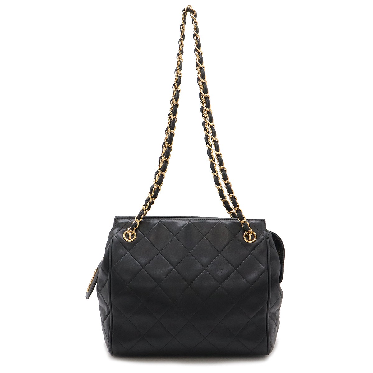 CHANEL Lambskin Matelasse Chain Shoulder Tote Black 29340