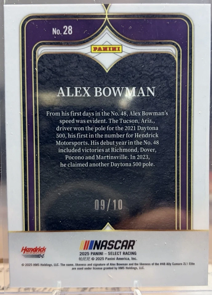 Panini Select NASCAR 2025 Alex Bowman No.28 números/10 Foto 2 de 2