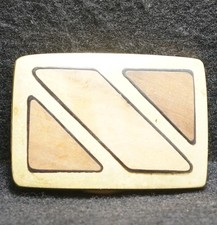 WJ13117 GOOD VINTAGE 1970s WOOD PANELS SOLID BRASS UNISEX FASHION BELT BUCKLE