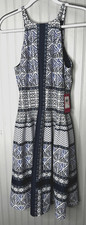 Vince Camuto Dress Womens 10 Blue White Geometric Sleeveless Strap New $128