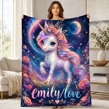 Personalized Floral Baby Unicorn Coral Fleece Blanket Magical Decor