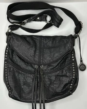 The SAK Silverlake Black Pebble Leather Studded Crossbody Shoulder Bag