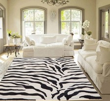 Hand Tufted Zebra Print Area Rug – Black White Modern Animal Pattern Living...