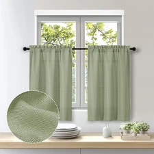 Bob 2 Panels Sage Green Kitchen Curtains Sets for Windows 36 Inch Length, Faux L