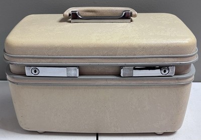 Vintage Samsonite Profile Off White Train Case Makeup Luggage & Mirror