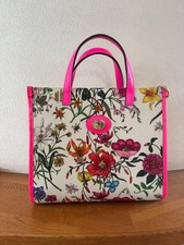 GUCCI Flora Borsa a mano in tela a 2 vie Tote Bag Fiore Rosa Bianca con cintu...